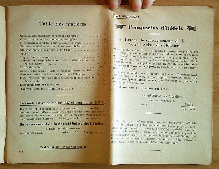 GUIDE SUISSE DES HOTELS, 1937