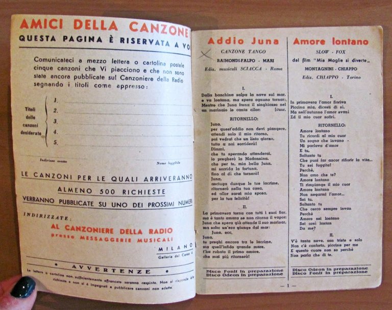 IL CANZONIERE DELLA RADIO 5^ Fascicolo - Messaggerie Musicali