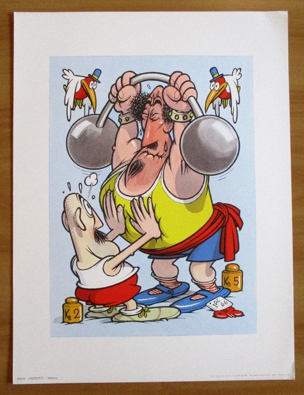 Jacovitti ATLETICA - Stampa Originale 30x40 - Ricordi 1966. Serie Umoristica Sport