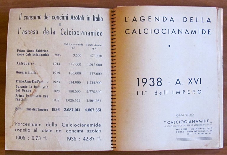 L'AGENDA DELLA CALCIOCIANAMIDE, 1938 - Illustrato - Concimi