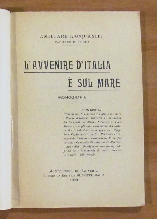 L'AVVENIRE D'ITALIA E' SUL MARE - Monografia, 1920