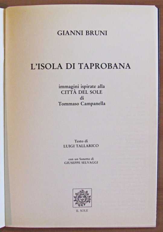 L'ISOLA DI TAPROBANA Isiprato alla Città del Sole di T. …