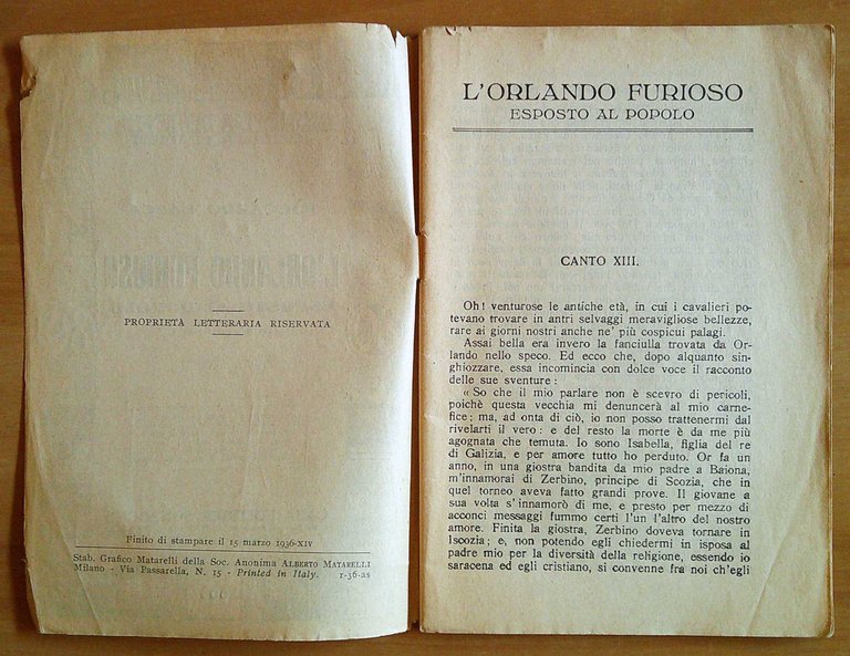 L'ORLANDO FURIOSO ESPOSTO AL POPOLO Parte II, 1936 - Biblioteca …