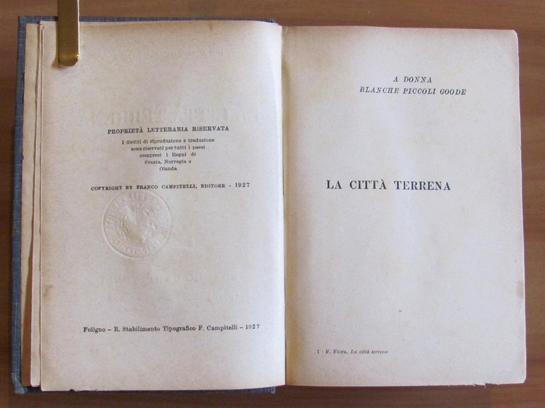 LA CITTA' TERRENA - Romanzo, I edizione 1927