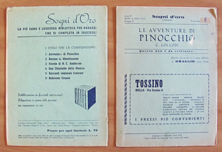 LE AVVENTURE DI PINOCCHIO in 20 Fascicoli - Coll. Sogni …