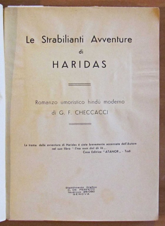 LE STRABILIANTI AVVENTURE DI HARIDAS - Romanzo umoristico hindù moderno …