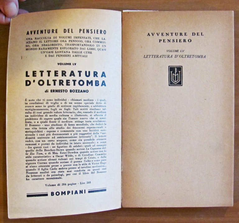 LETTERATURA D'OLTRETOMBA - Coll. Avventure del Pensiero, I ed. 1947