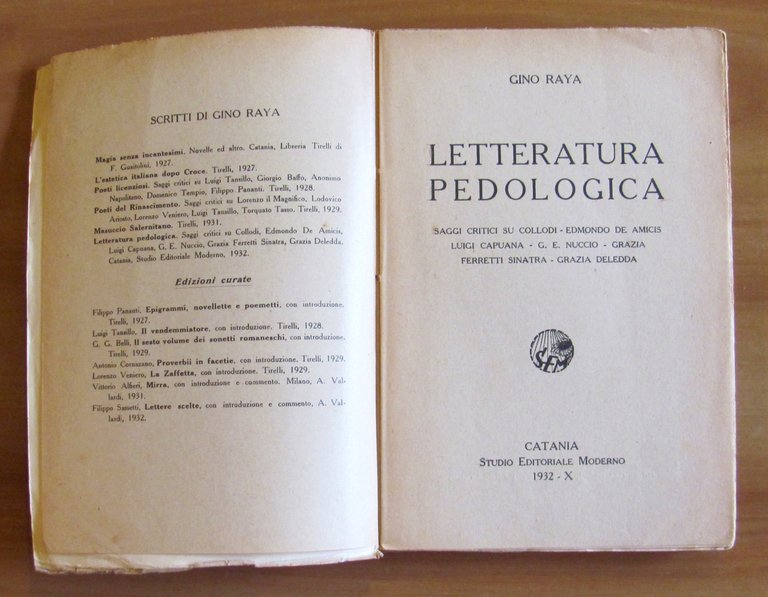 LETTERATURA PEDOLOGICA Saggi su Collodi, De Amicis, Capuana ecc. 1932