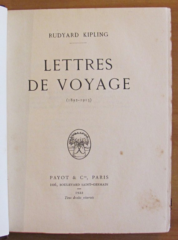 LETTRES DE VOYAGE, 1922