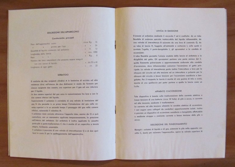 Libretto Istruzioni LANCIAFIAMME PIGNONE, anni '40