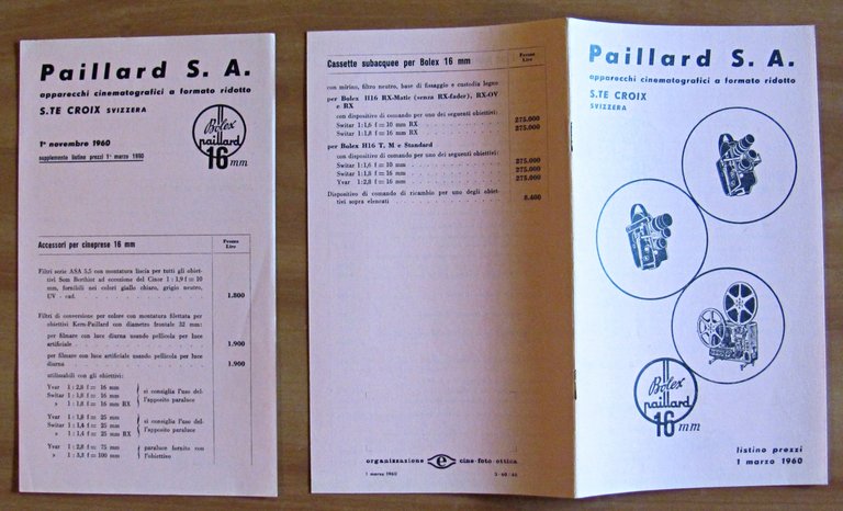 Listino Prezzi PAILLARD + Supplemento 1960