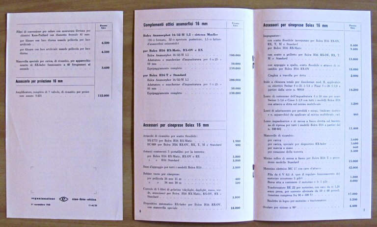Listino Prezzi PAILLARD + Supplemento 1960