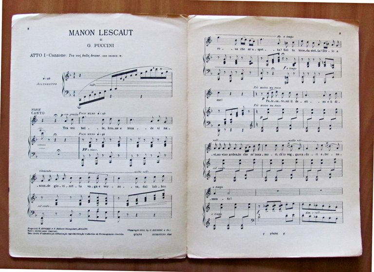 LOTTO DI 4 SPARTITI DI PUCCINI PER CANTO E PIANOFORTE …