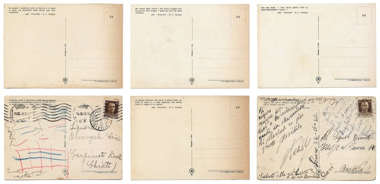 Lotto di 6 Cartoline di PINOCCHIO di Collodi, 1942 - …