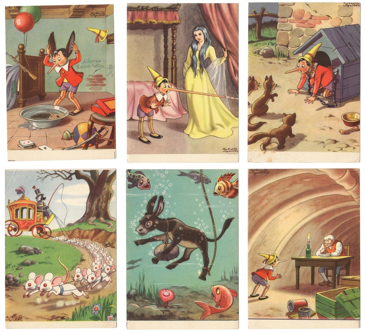 Lotto di 6 CONCORSO PINOCCHIO Pubblicitarie ARRIGONI 1954 - SGRILLI | Immagine principale