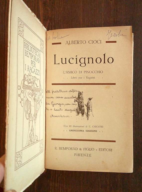 LUCIGNOLO L'amico di Pinocchio, 1926 - ill. CHIOSTRI