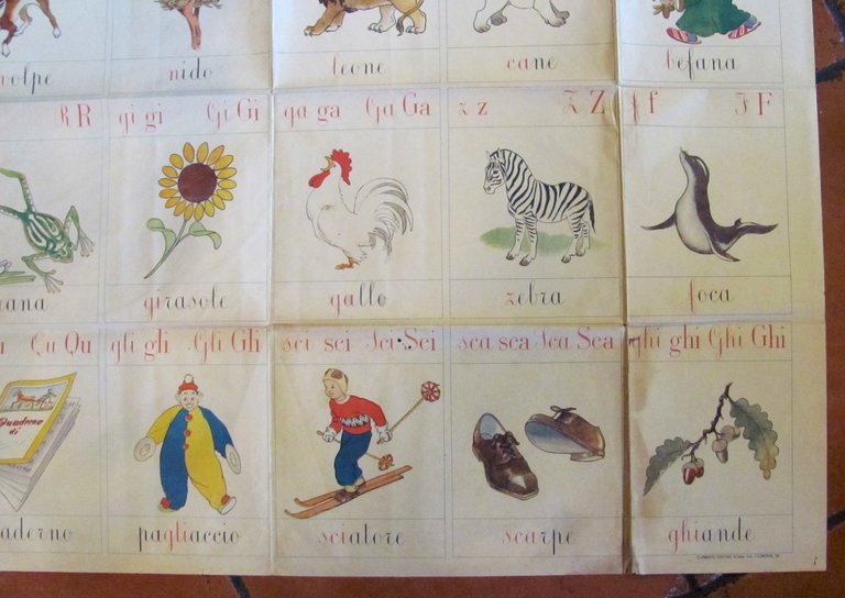 Manifesto Scolastico ABBECEDARIO, anni '40 - 107x82 con PINOCCHIO