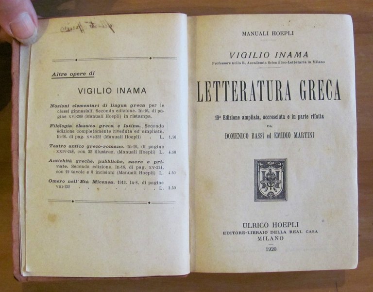 Manuali Hoepli - LETTERATURA GRECA, 1920 | Immagine Gallery 3