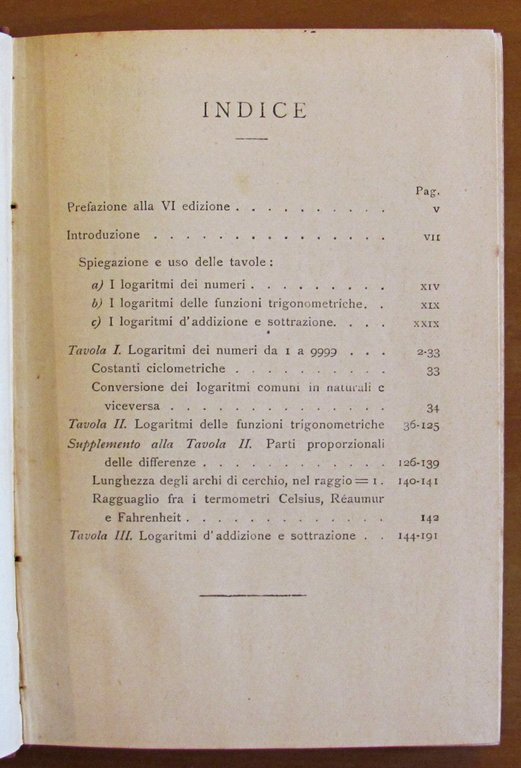 Manuali Hoepli - TAVOLE DI LOGARITMI CON CINQUE DECIMALI, 1907