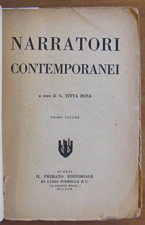 NARRATORI CONTEMPORANEI Primo Volume, 1921 | Immagine Gallery 2