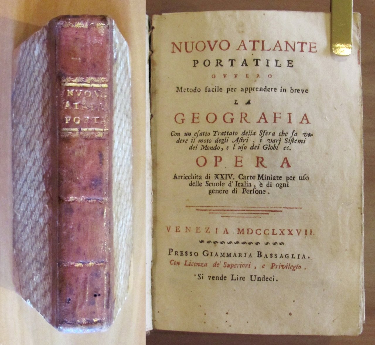 NUOVO ATLANTE PORTATILE - presso Bassaglia, 1777 con 24 Carte …