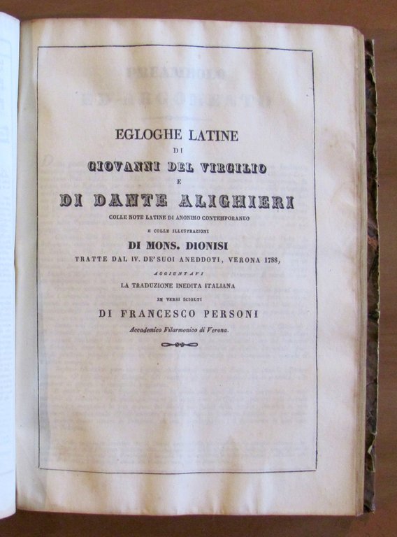 OPERE DI DANTE ALIGHIERI precedute dalla Vita di lui, 1839