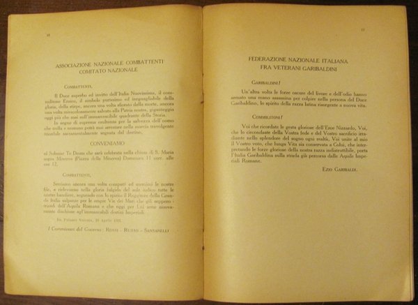 PER L'ATTENTATO A S. E. BENITO MUSSOLINI Capo del Governo, …