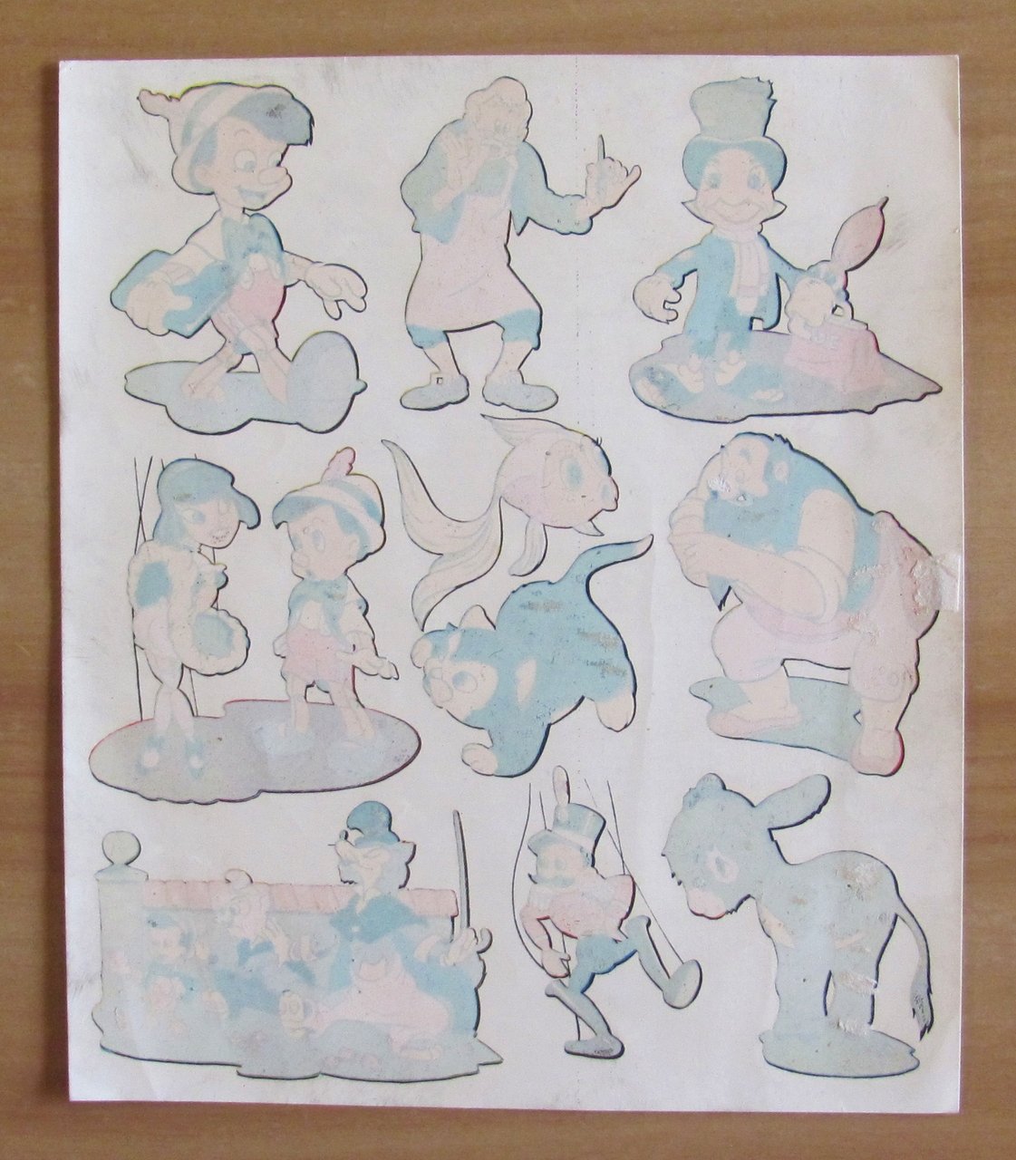 PINOCCHIO - Foglio con 10 Decalcomanie anni '40/50