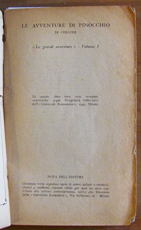 PINOCCHIO, 1949 - Collana Grandi Avventure N.1 - Tiratura Limitata | Immagine Gallery 2