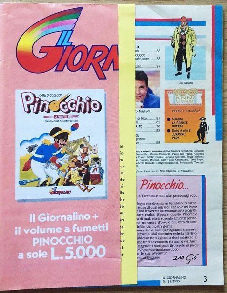 PINOCCHIO A FUMETTI allegato a IL GIORNALINO 2 AGOSTO 1995 …