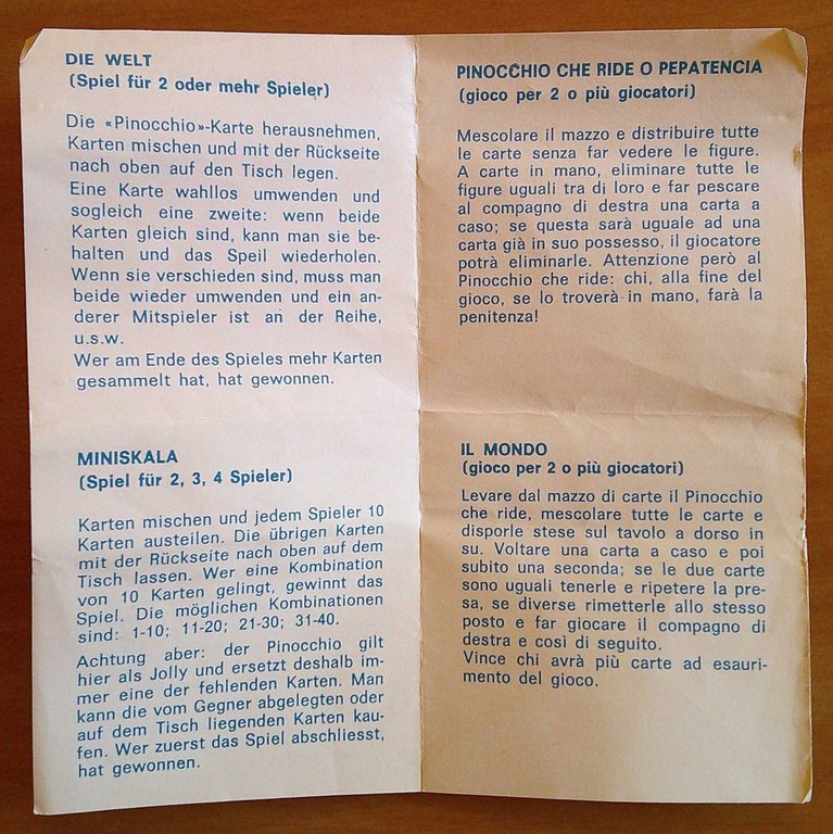 PINOCCHIO CHE RIDE O PEPATENCIA Carte da gioco in Scatola …