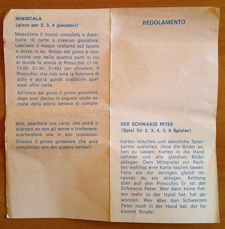 PINOCCHIO CHE RIDE O PEPATENCIA Carte da gioco in Scatola …