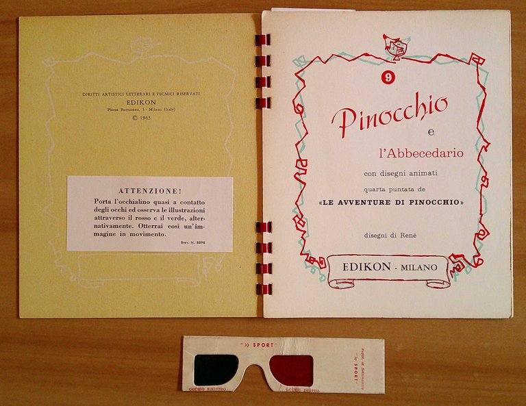 PINOCCHIO E L'ABBECEDARIO - Libro Giocattolo con Occhialini, 1963