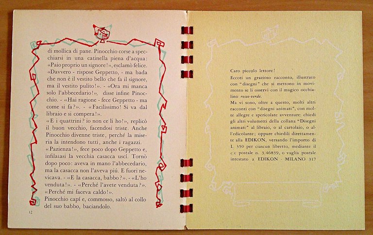 PINOCCHIO E L'ABBECEDARIO - Libro Giocattolo con Occhialini, 1963