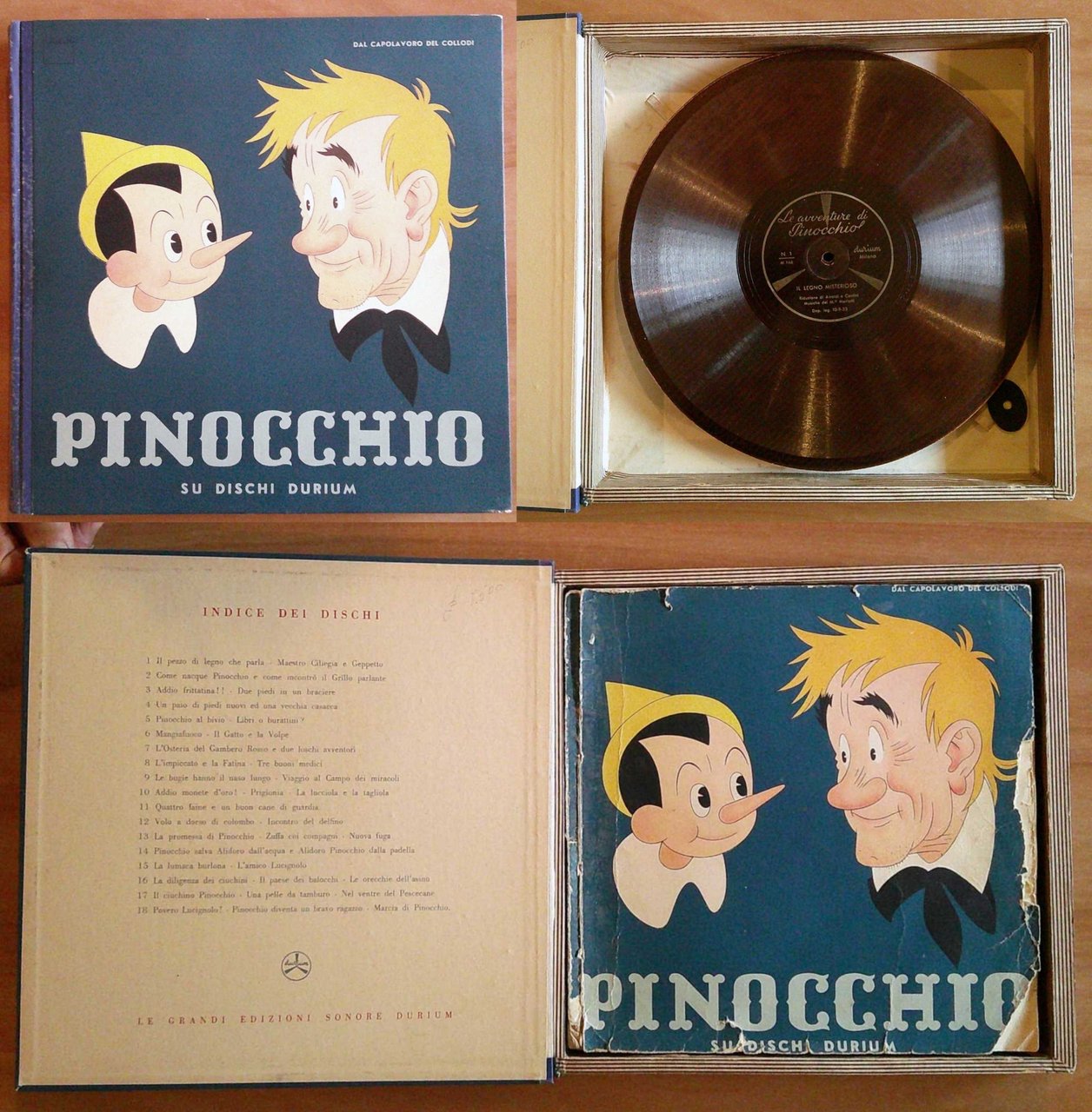 PINOCCHIO SU DISCHI DURIUM, 1950 ill. PINOCHI - Cofanetto con …
