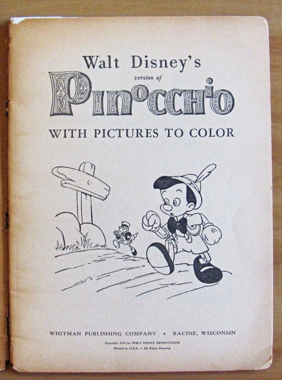 PINOCCHIO WITH PICTURES TO COLOR, 1939