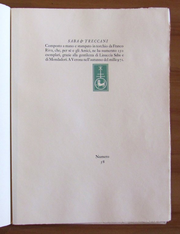 POESIE DI SABA con LITOGRAFIE di TRECCANI Firmate, 1971 - …