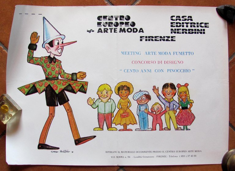 Poster Concorso Disegno 100 ANNI con PINOCCHIO ill. MONTORIO, 1980