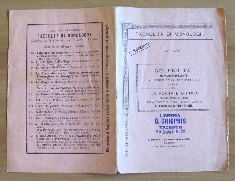 Raccolta di Monologhi N.108 del 1911 - Enrico Novelli (YAMBO) …