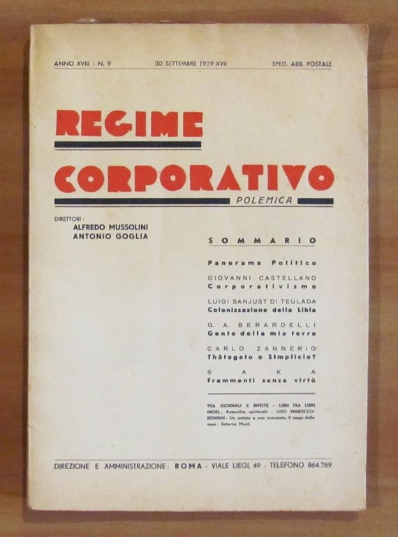 REGIME CORPORATIVO N.9 (POLEMICA), 30 Settembre 1939 | Immagine Gallery 1