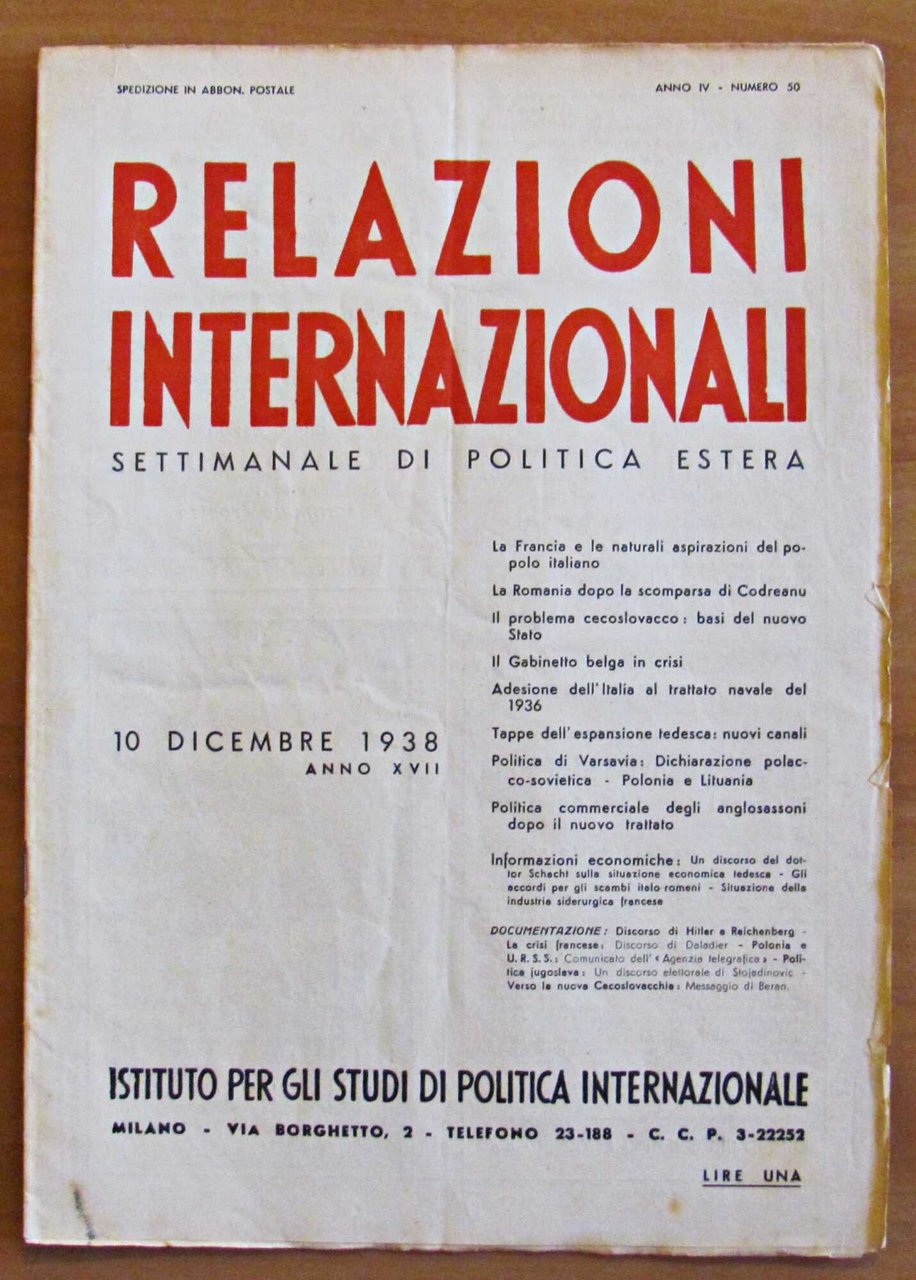 RELAZIONI INTERNAZIONALI - Settimanale di Politica Estera N.50 - 10 … | Immagine principale