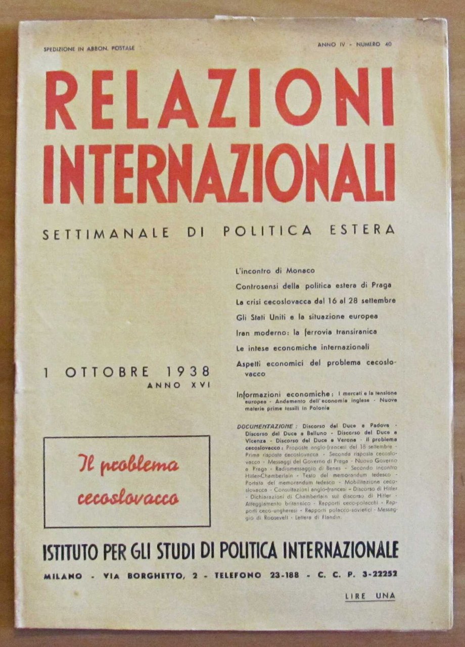 RELAZIONI INTERNAZIONALI N.40 - Settimanale di Politica Estera - 1 … | Immagine principale