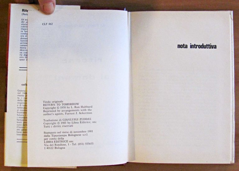 RITORNO AL DOMANI - Classici Libra N.62, I ed. 1981