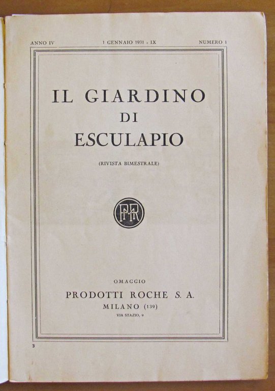 Rivista IL GIARDINO DI ESCULAPIO N.1 Gennaio 1931 - Jacopo … | Immagine Gallery 2