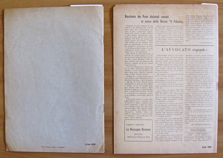 Rivista IL PALATINO Lotto di 6 Fascicoli, 1955 N.1/10 (-N.8) …