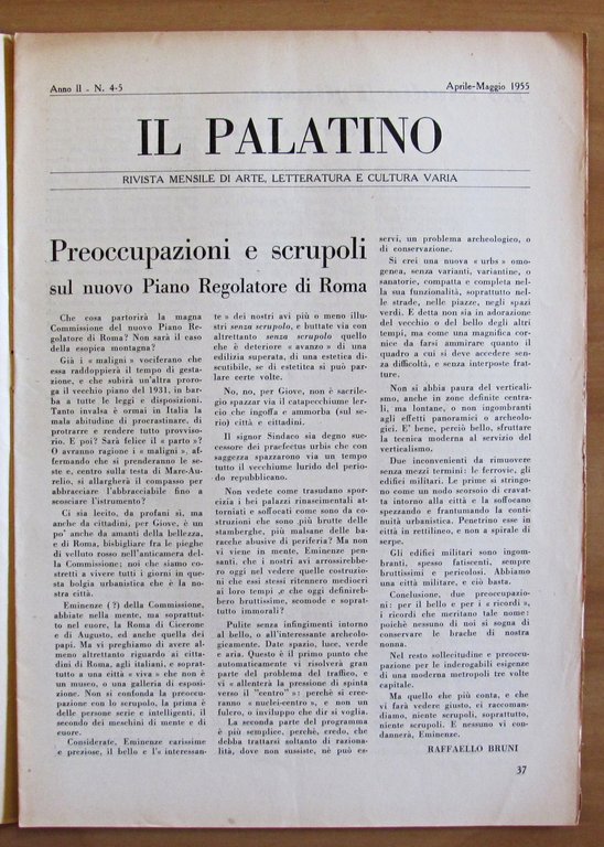 Rivista IL PALATINO Lotto di 6 Fascicoli, 1955 N.1/10 (-N.8) …