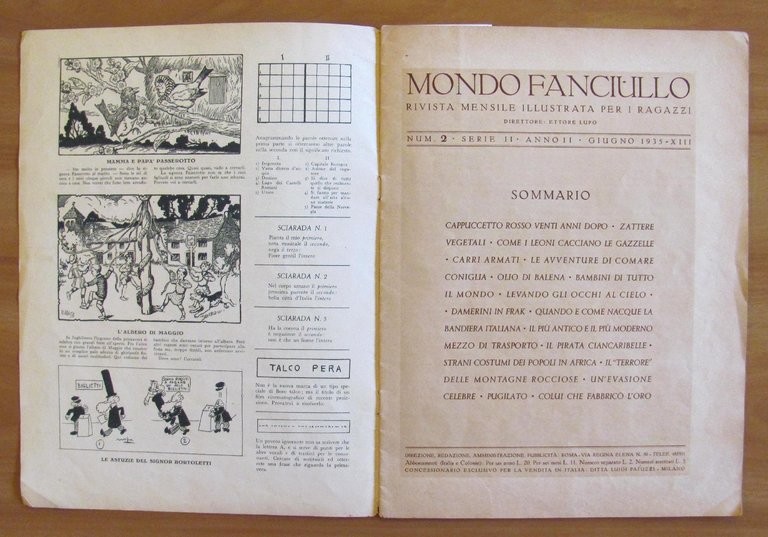 Rivista MONDO FANCIULLO N.2, 1935 - CAPPUCCETTO ROSSO, MARZIANI e …