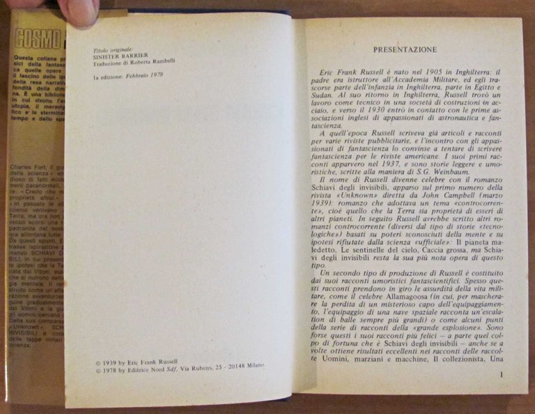 SCHIAVI DEGLI INVISIBILI - Cosmo Oro, I ed. 1978