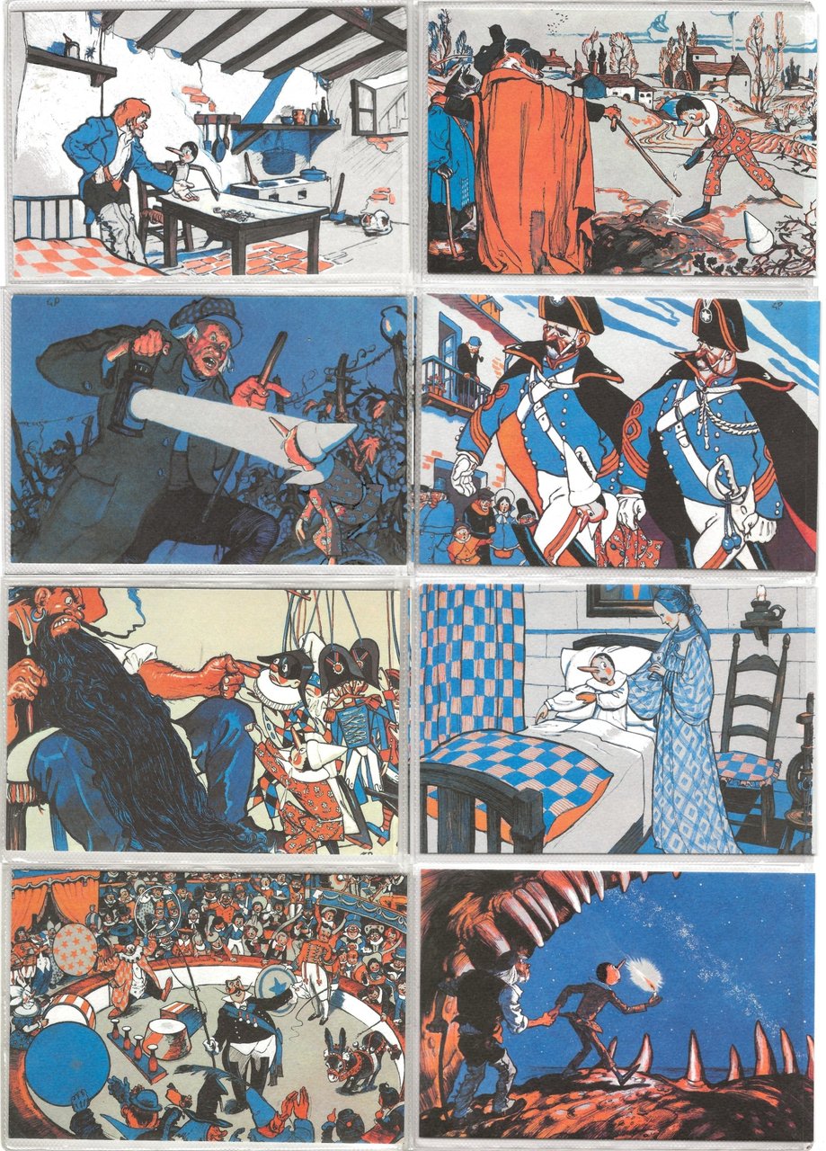 Serie 8 cartoline PINOCCHIO di Beppe PORCHEDDU, 1991 - Tiratura …