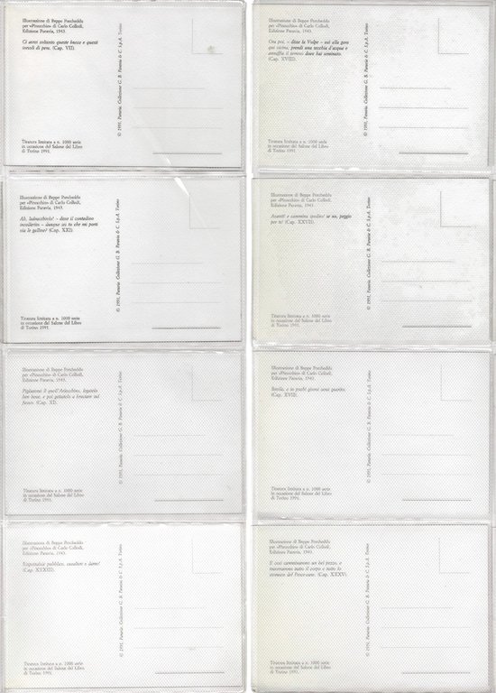 Serie 8 cartoline PINOCCHIO di Beppe PORCHEDDU, 1991 - Tiratura …